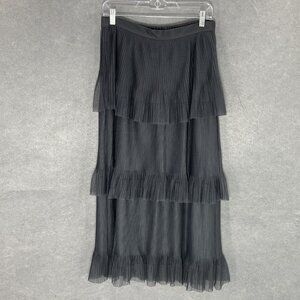 LC Lauren Conrad Skirt Women Sz S Black Tiered Ruffle Textured Long Pull Up Boho